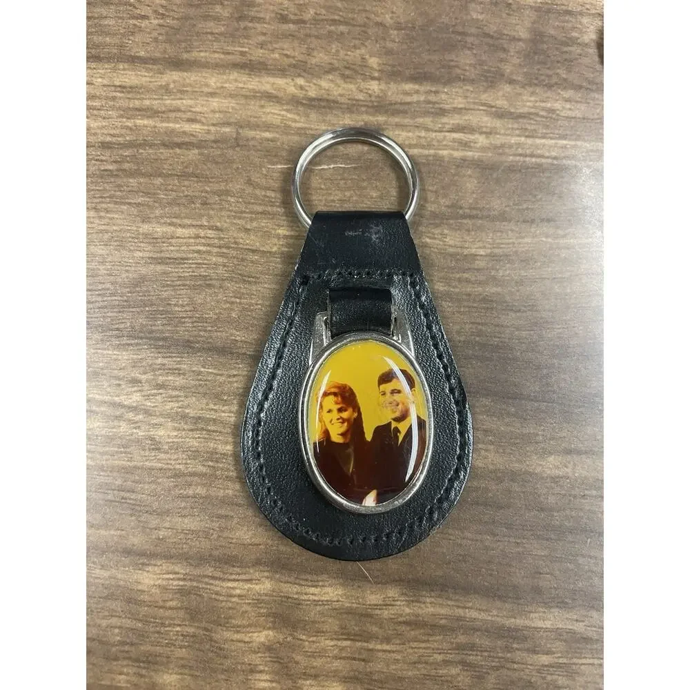 Vintage Prince Andrew Sarah Ferguson Leather Keychain UK Royal Wedding 1980s
